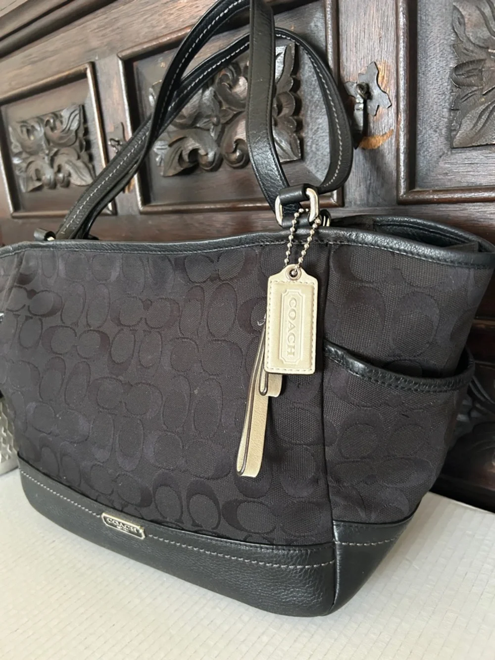 COACH Park Signature Carrie Tote Handbag.